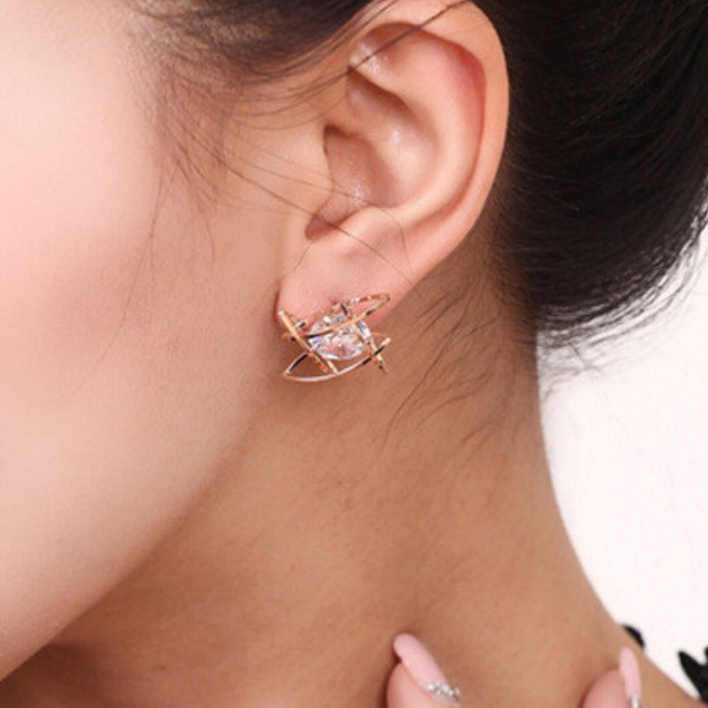 New Gold Tone Caged Stud Earrings - Picture 3 of 3